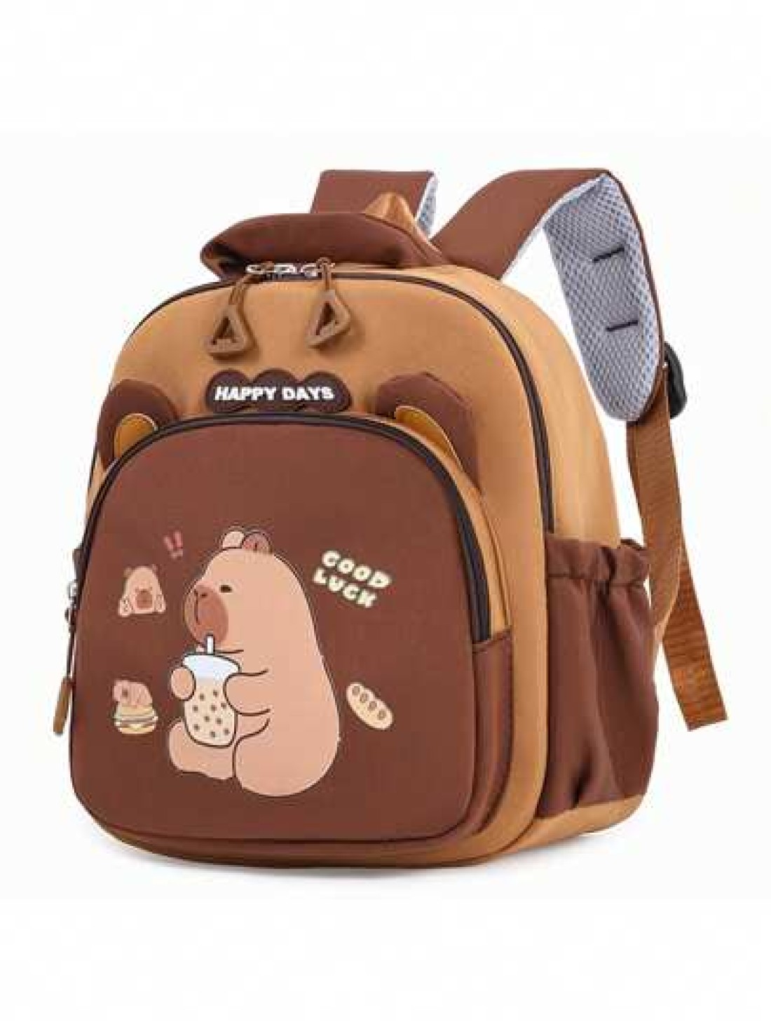 Cute Capybara Pattern Backpack Fashionable Backpack With Adjustable Shoulder Straps Brown Cartoon Design Ideal For Casual Outings Playful Design Spacious Compartments