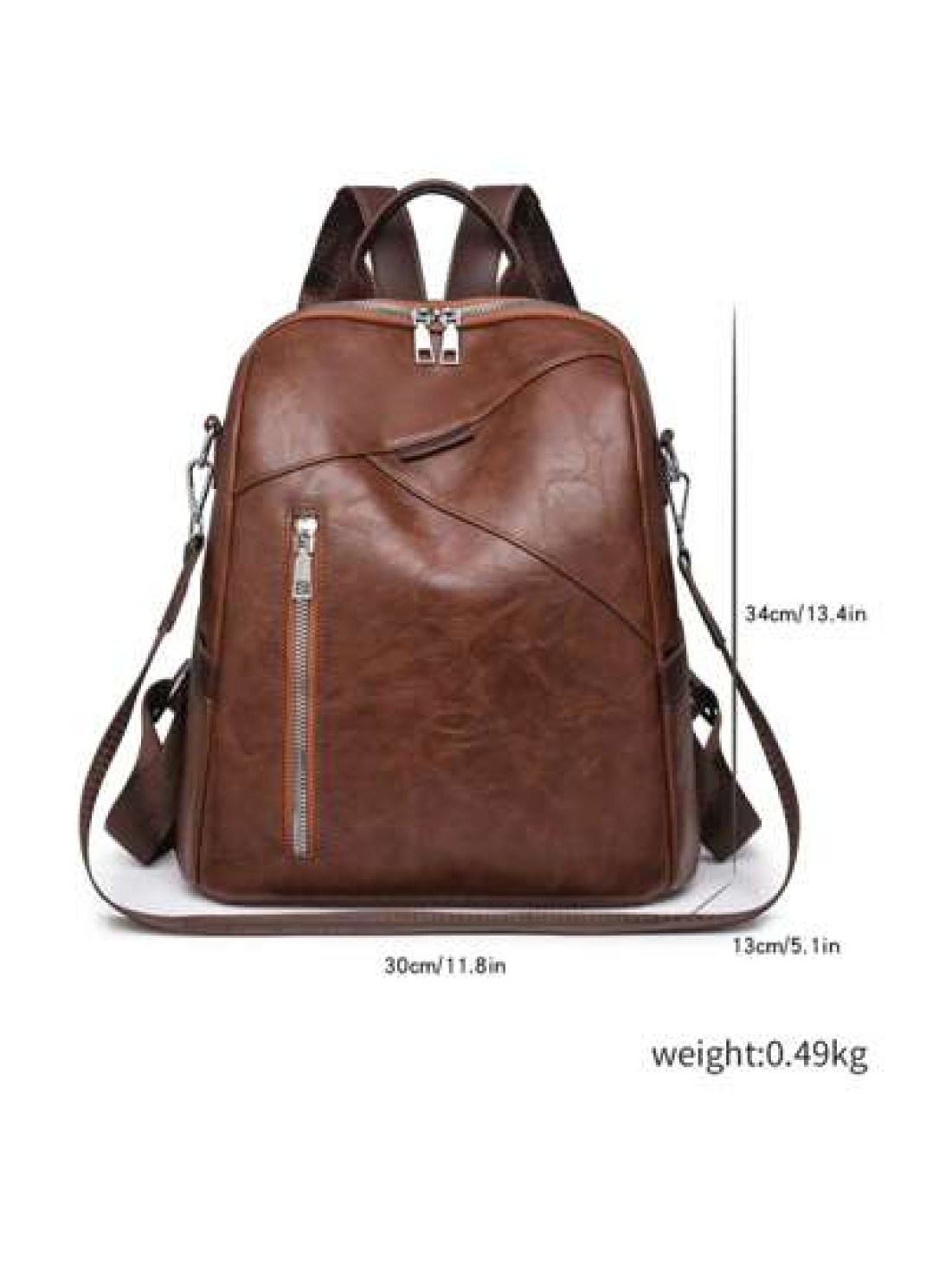 Fashionable Backpack Retro Korean Style Large Capacity Casual Faux Leather Adjustable Shoulder Strap Zipper Closure Polyester Lining Embroidered Line Details For Daily Commute