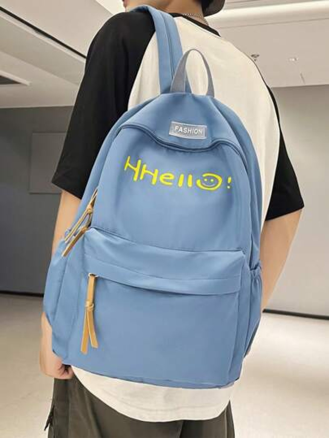 New Solid Color Large Capacity Letter Printed Backpack Fashionable And Versatile Casual Student Classroom Commuter Backpack Unisex