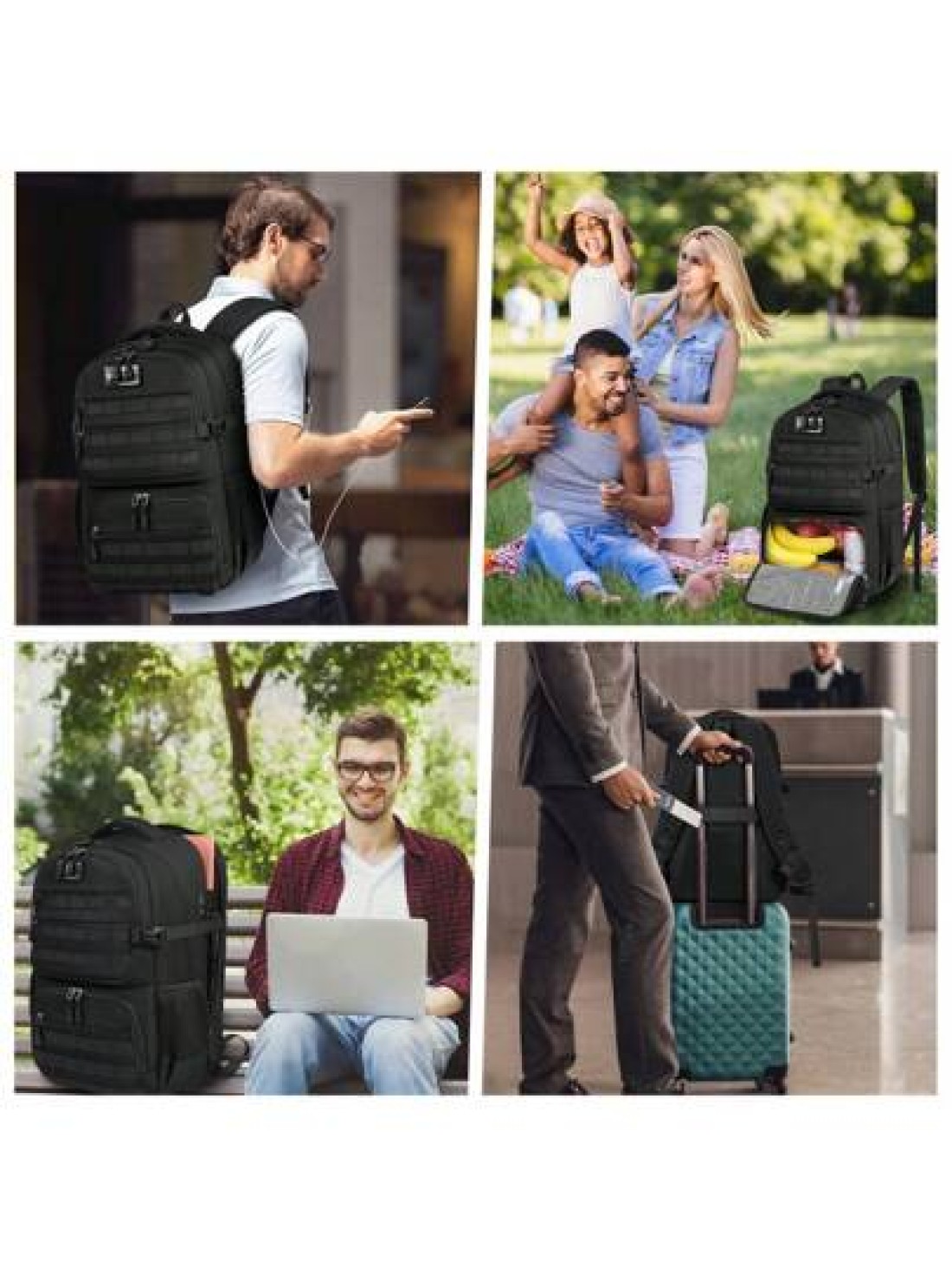NEWHEY Lunch Backpack For Men 17 3 Inch Laptop Backpack With USB Charging Port Waterproof Work Backpack With Insulated Lunch Bag For Travel College Business With MOLLE Design Vacation Travel Backpack