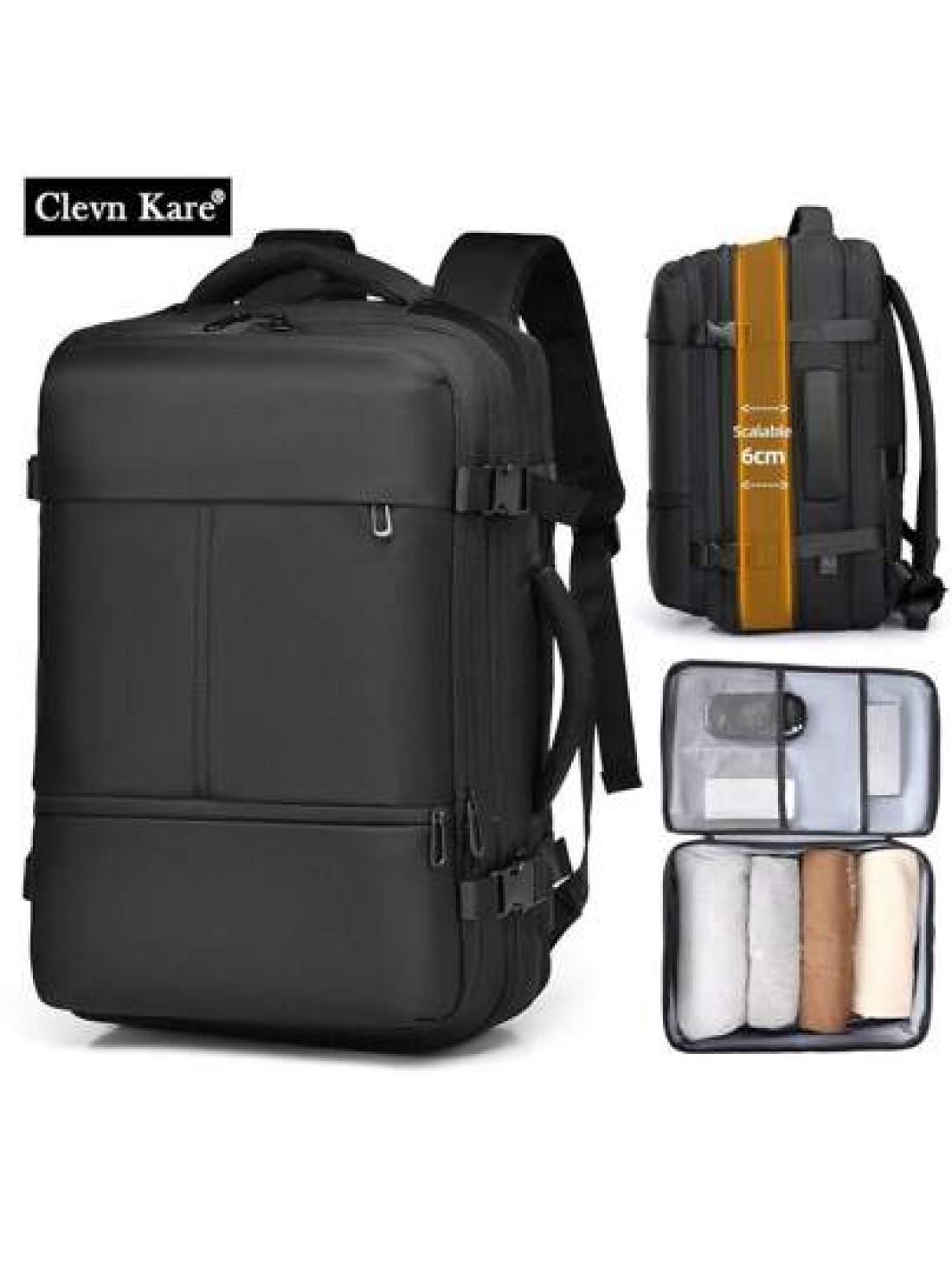 Clevn Kare Large Multi Compartment Travel Backpack Space Saving Design Fabric Carry On Friendly Suitable For Weekend Getaways Camping And Laptop Storage Compression System Dual Handle Backpack
