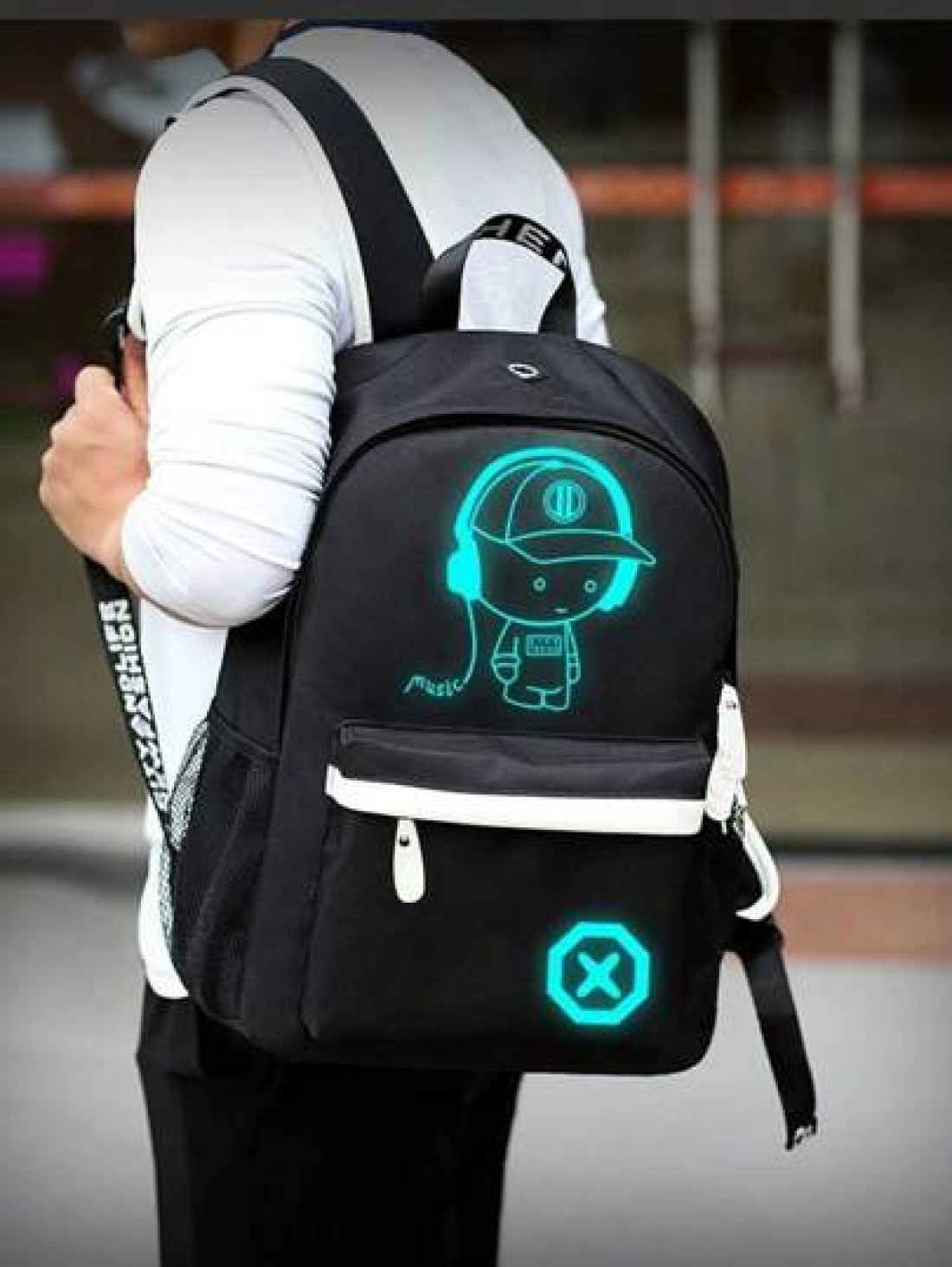 Simple Lightweight Fluorescent Luminous Patterned Backpack Sling Bag Fabric Water Resistant With Large Capacity And Adjustable Shoulder Strap For College High School Male Rucksack Fathers Day Universi