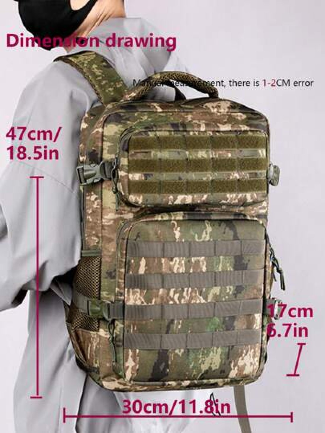 Large Capacity Backpack Outdoor Waterproof And Wear Resistant Sports Backpack Multi Pocket Convenient Storage Day Bag Fitness Bag Molle Hiking Camping Backpack With Computer Layer Flight Backpack Trav