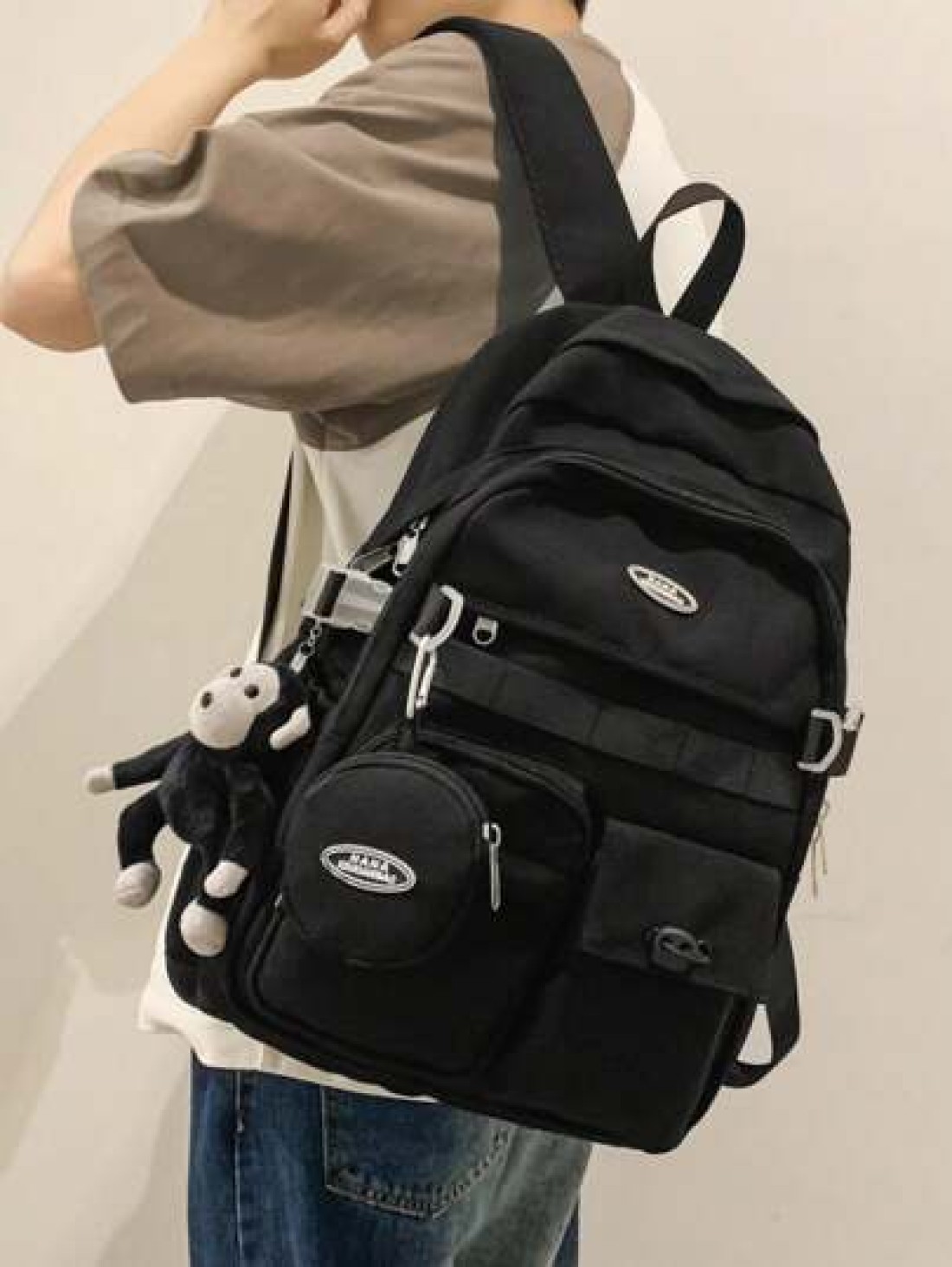 Solid Color Large Capacity Top Single Hand Strap With Zipper Nylon University Fashion Backpack Suitable For Students To Go To School To Buy And Give Away The Small Pendant In The Picture Fall Travel W