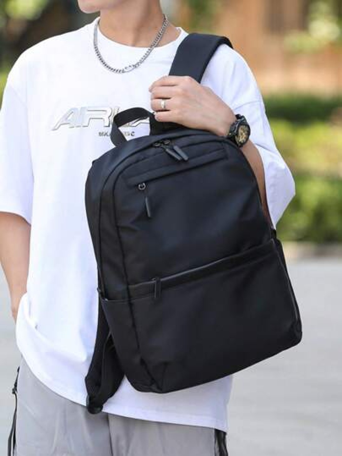 Fashionable And Casual Solid Color Backpack With Adjustable Shoulder Straps Large Capacity Zipper Closure Made Of Waterproof Nylon It s A Simple Yet Versatile And Handsome Backpack For Men Suitable Fo