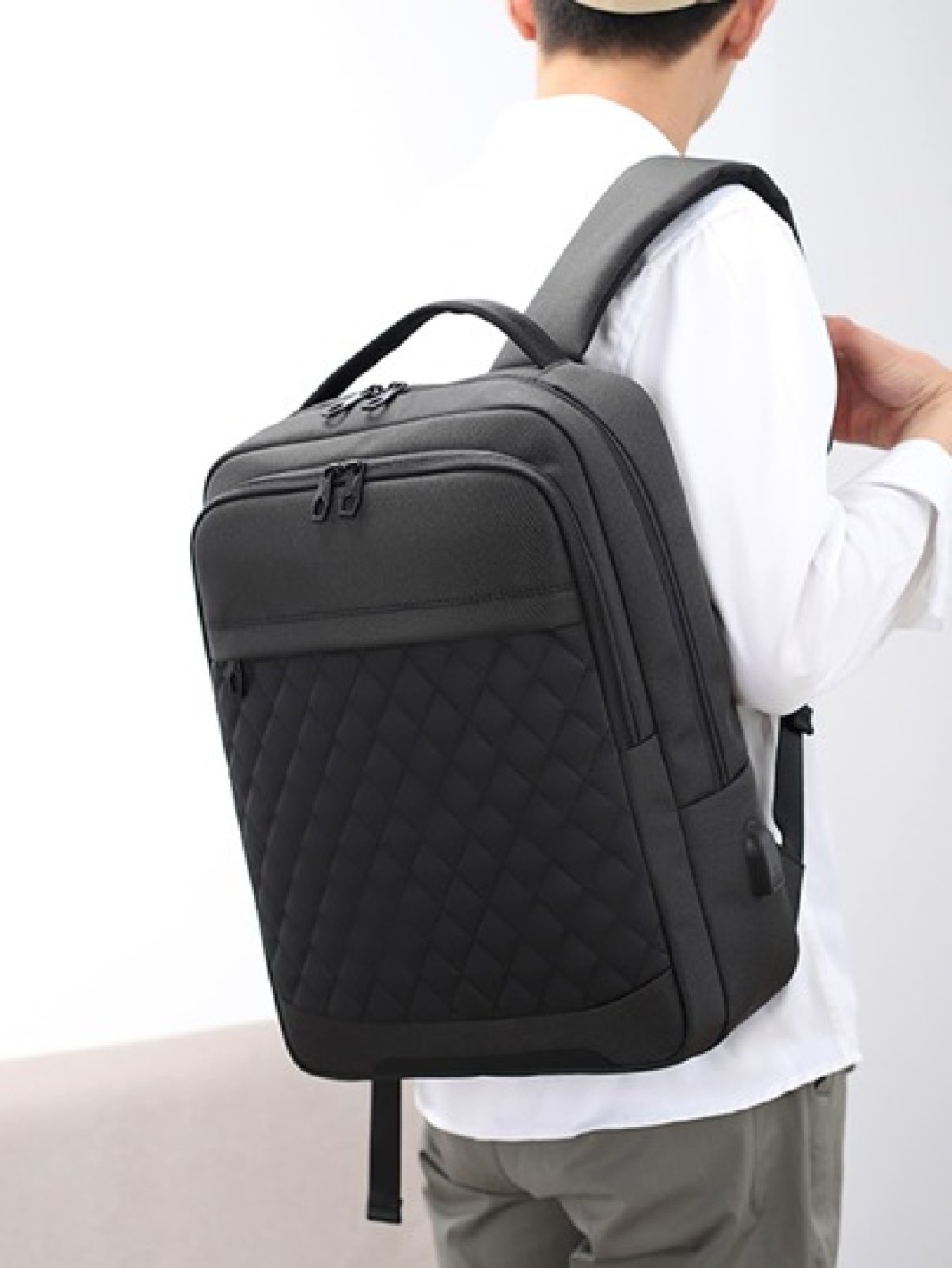 14Inch Waterproof Men Quilted Detail Charging Port Design Laptop Backpack Schoolbag For Travel College School Casual Backpack Laptop Backpack Commute With Large Capacity Lightweight Rucksack Summer Sc