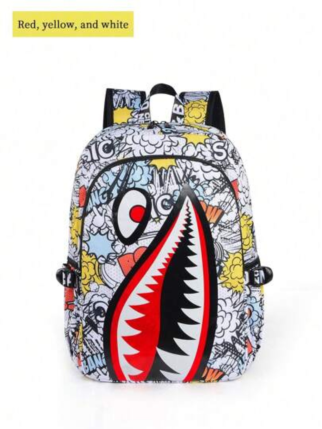 Unisex Fashion Shark Mouth Print Backpack Shoulder Bag Contrast Blue Lightning Graphic School Laptop Bag With Adjustable Strap Random All Over Printed