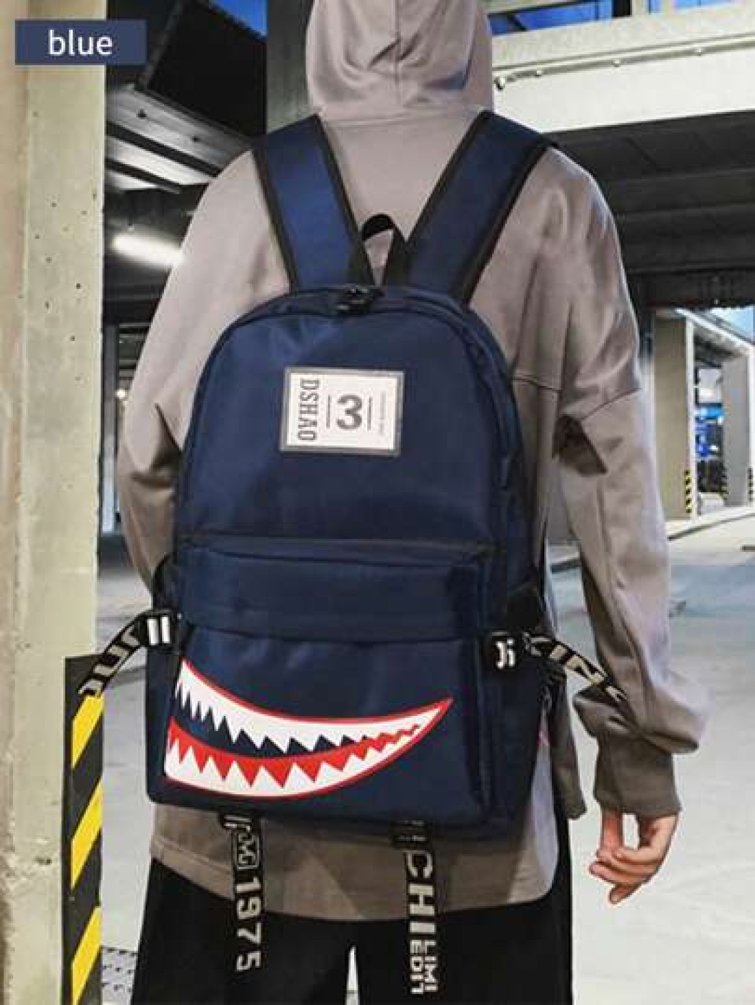 Street Fashion New Backpack Creative Large Shark Design Korean Style For High School College Students Casual Rucksack All Straps And Prints Letters Are Random School Backpack