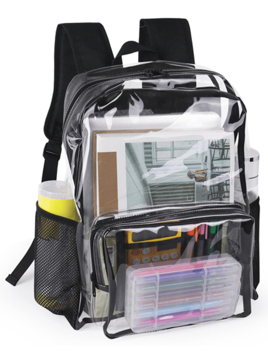1pc PVC New Transparent Backpack With Mesh Pocket Large Capacity Simple Schoolbag Casual Fashion Backpack Daily Use Commuter Multifunctional Dormitory Essential Schoolbag Travel Holiday Thanksgiving G