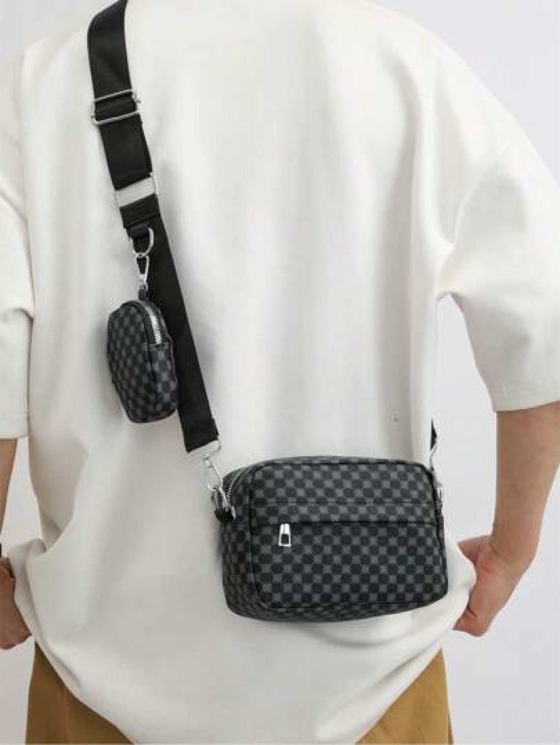Advanced Retro Letter Printed Men s Diagonal Shoulder Bag Two Piece Mini Crossbody Bag Square Bag Mini With Coin Case Water Proof With Adjustable Strap Multi Functional Outdoor Vacation Vintage Leathe
