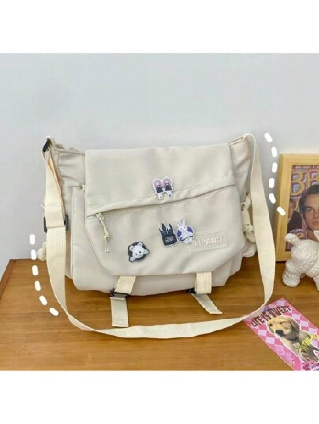 Retro Utility Courier Bag Large Capacity Shoulder Bag Student Nylon Crossbody Bag Comes With 4 Pins Unisex New Life Items For Students Men Essentials Side Bag Sling Bag Fashion Men s Bags Anime School