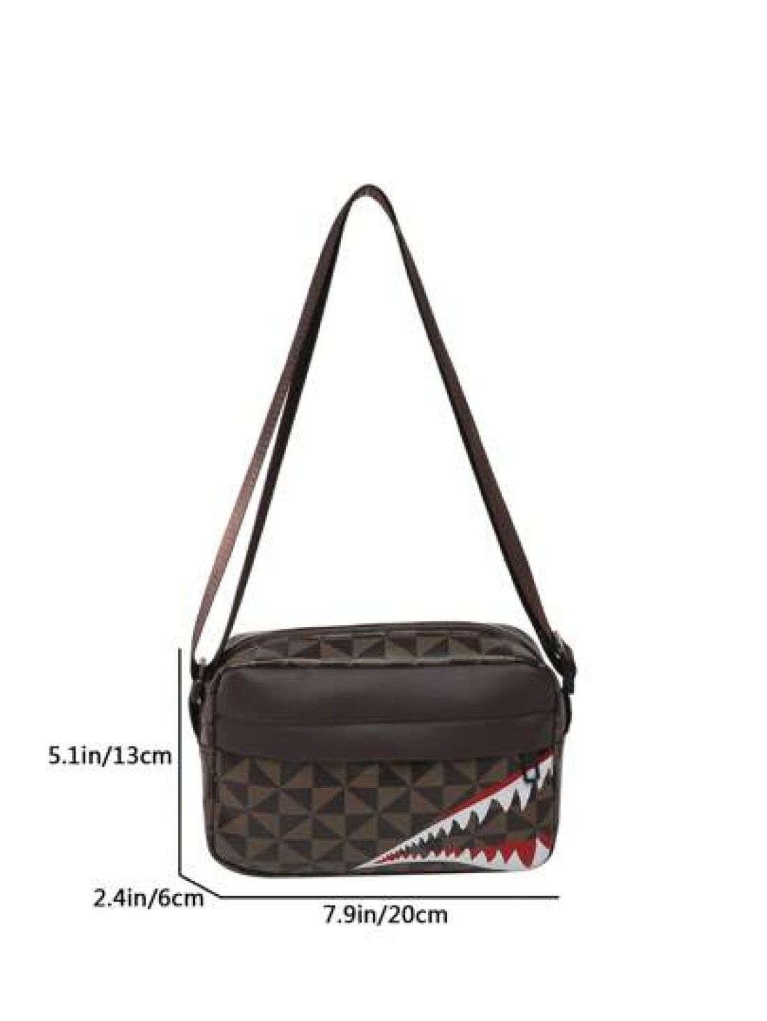 Fashionable Men s Casual Plaid Shoulder Sports Sling Bag Personality Small Square Men s Bag Business Personality Shark Mouth Anime Luxury Bags