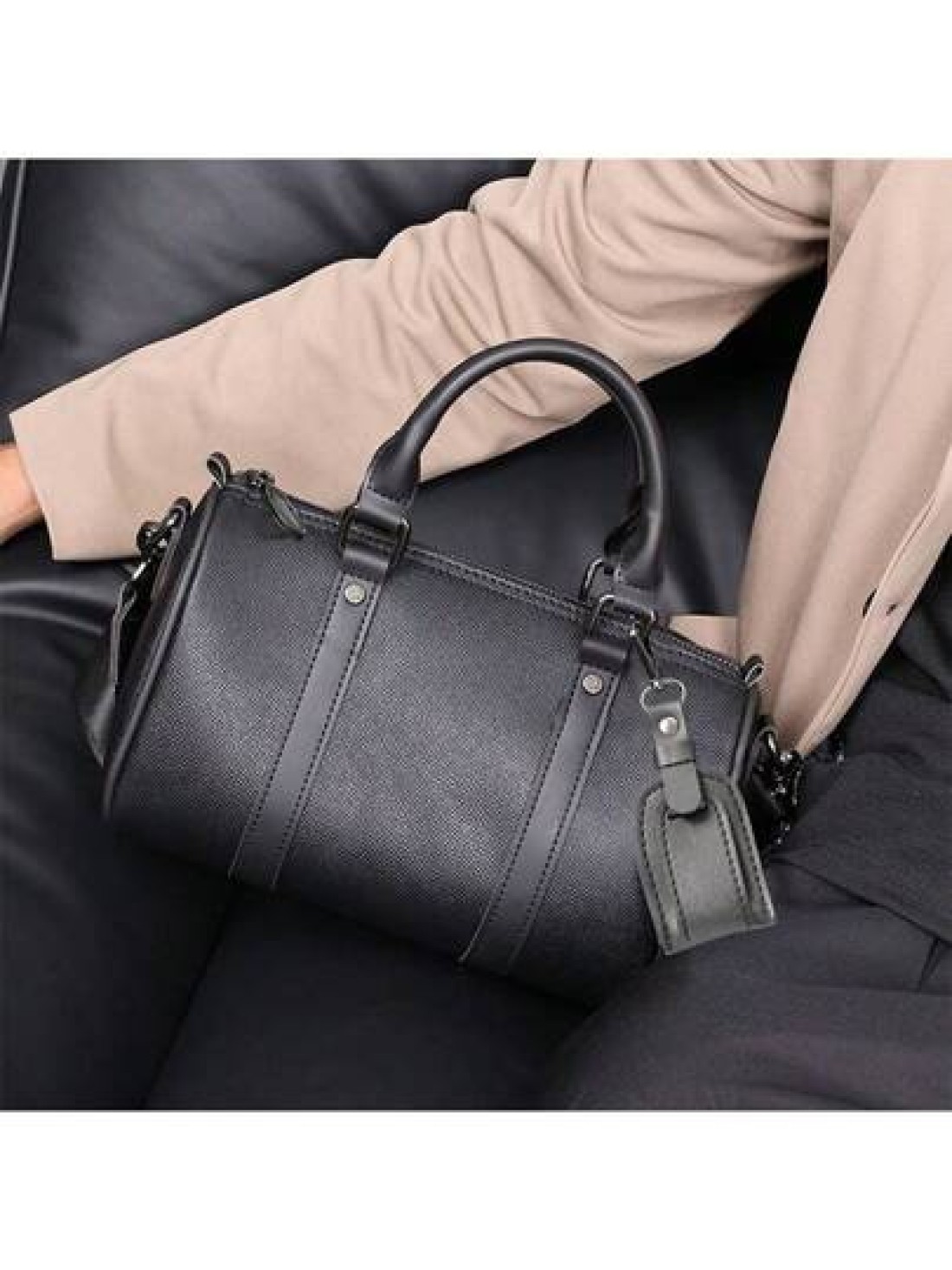 American Niche Minimalist Men s Bag Crossbody Bag Fashion Boston Pillow Bag Houndstooth Letter Geometric Pattern Print Block Bag PU Leather Classic Cylindrical Shoulder Bag Street Style Small Bag Hand