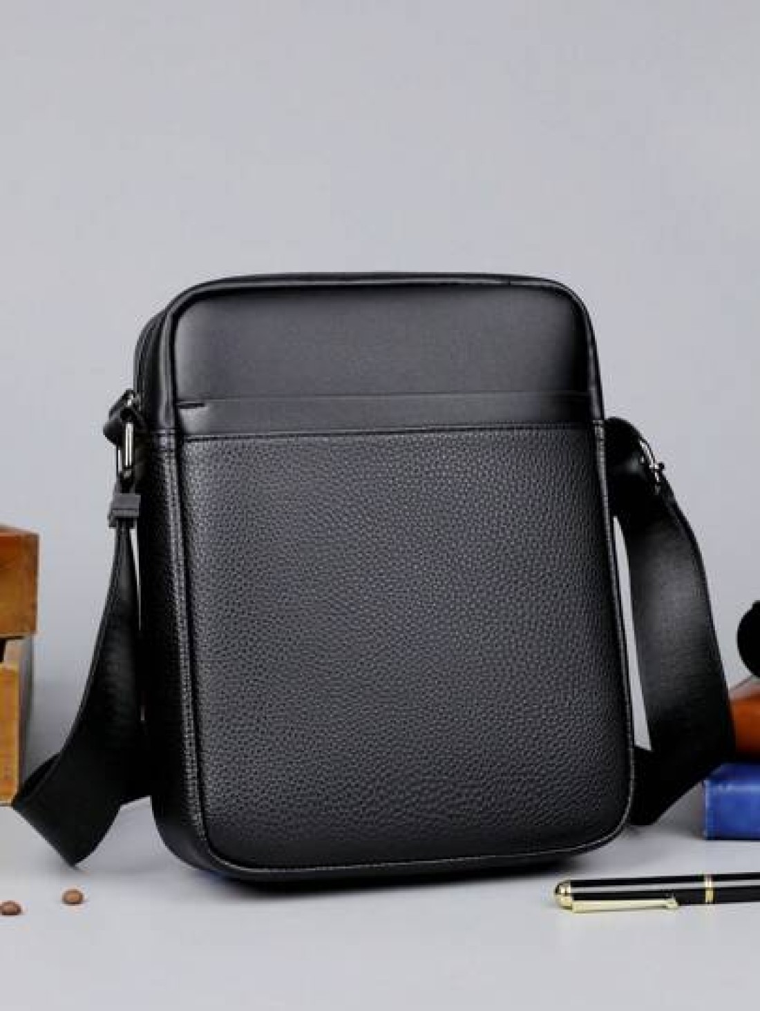 Men Bag Shoulder Bag Crossbody Bag Lychee Pattern Large Capacity Work Bag Weekend Travel College Bag For Books Multi Functional University Bag Casual Thanksgiving Purse Bag PU Material Crossbody Bag C