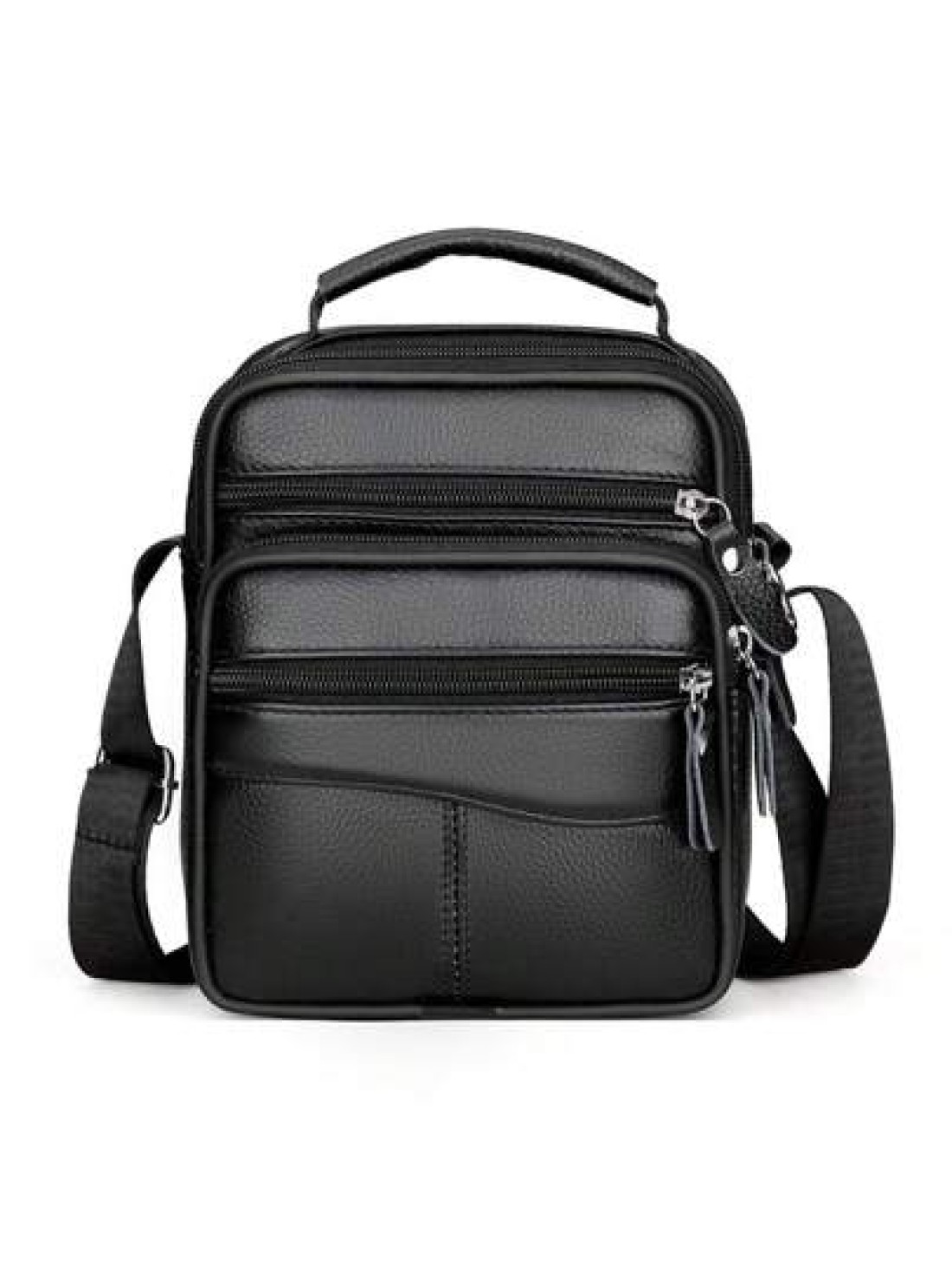 Men s Casual Genuine Leather Multifunctional Adjustable Shoulder Bag Black