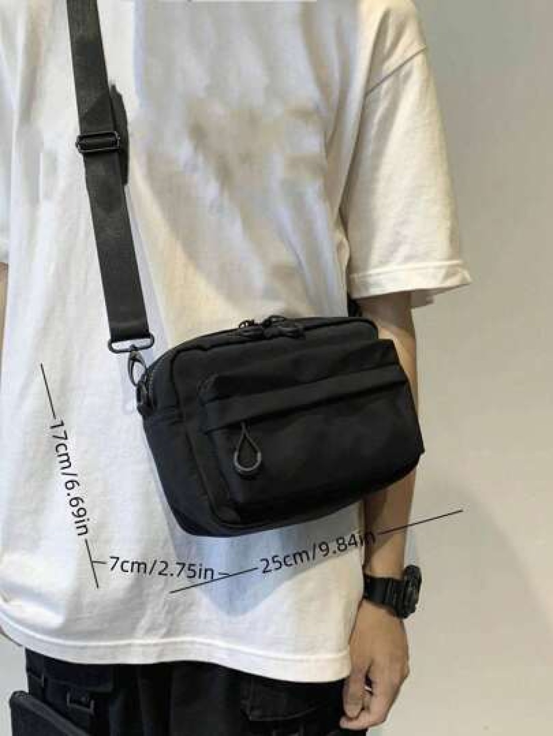 Minimalist Square Bag Solid Black Adjustable Strap Students Commute Practical Sling Bag For Man Man Bag Cross Body Bag Shoulder Bag Side Bag School Supplies Fall Messenger Bag For Man Cylinder Bag Old