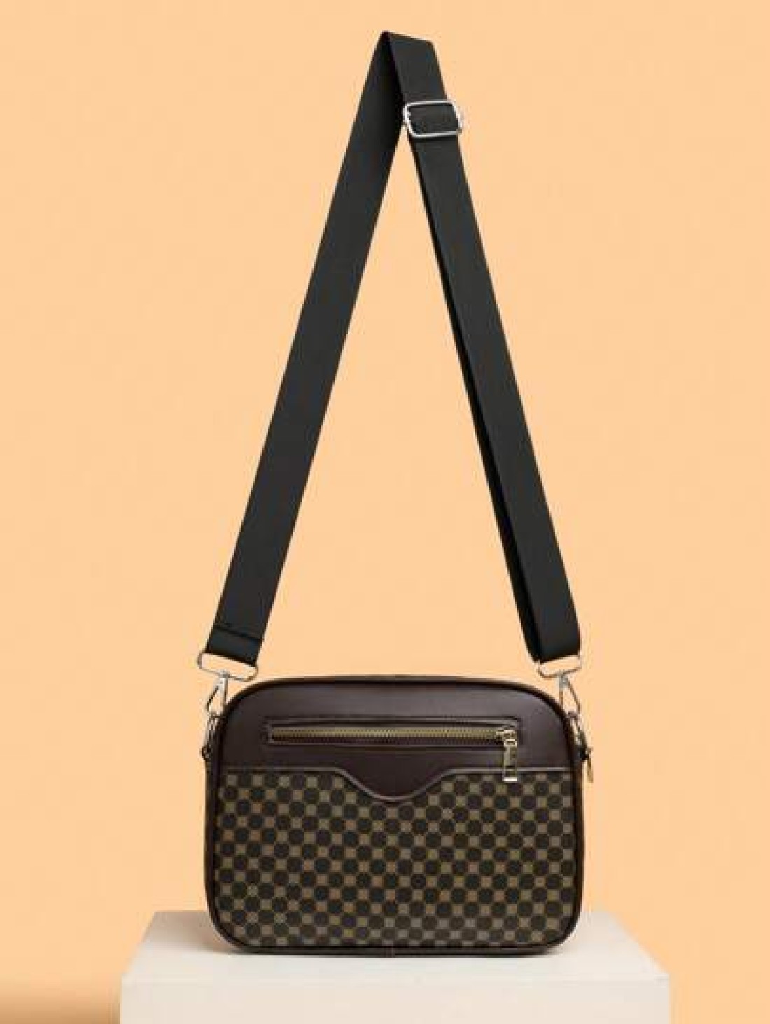 Men s Casual Checkered Shoulder Bag New Korean Leather Crossbody Bag Fashionable Small Square Bag Brand Splicing Small Backpack