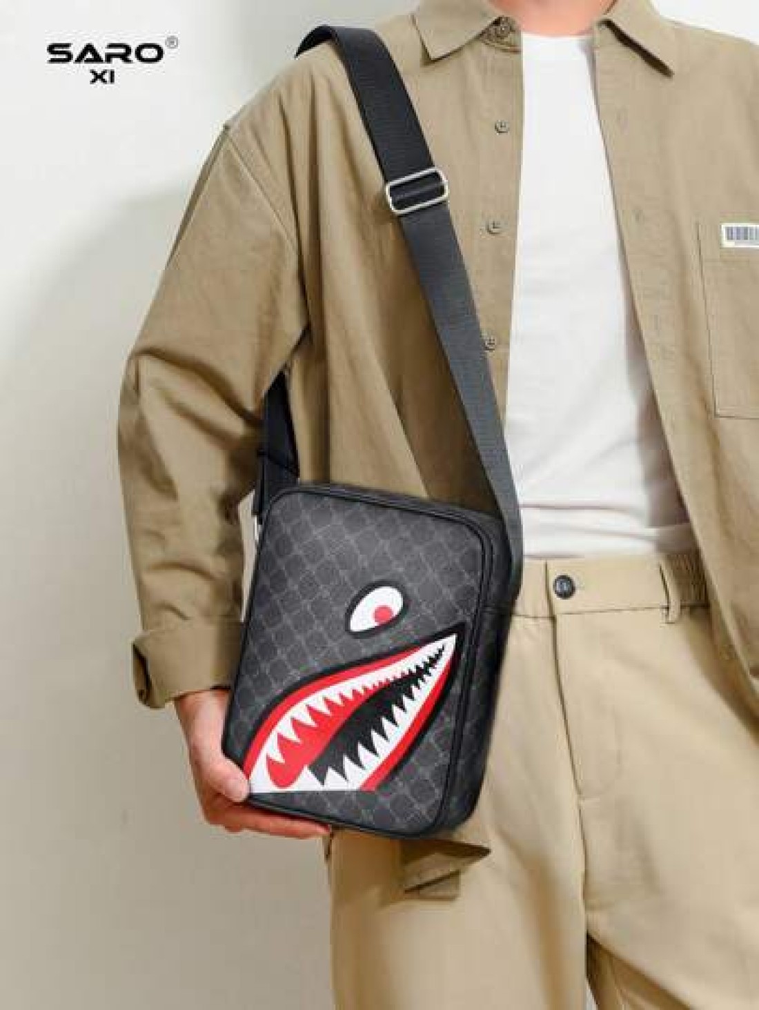 Men s Slanted Shoulder Bag With Side Pocket Crossbody Bag Shoulder Bag Square Bag Multi Function Suitable For Commuting PVC Casual Bag Simple Style Black Floral Gift For Men Boyfriend Luxury Bags