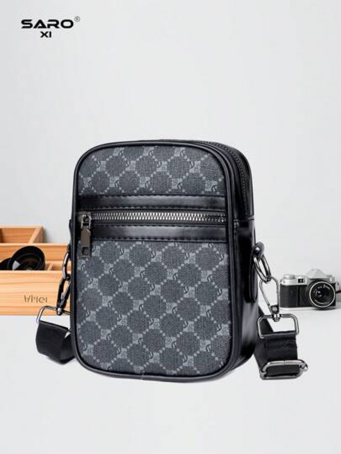 1pc Retro Men s Shoulder Bag Side Pocket Messenger Bag Casual Crossbody Bag Multi Functional For Commute PVC Black Simple Design Gift For Boyfriend Fashion
