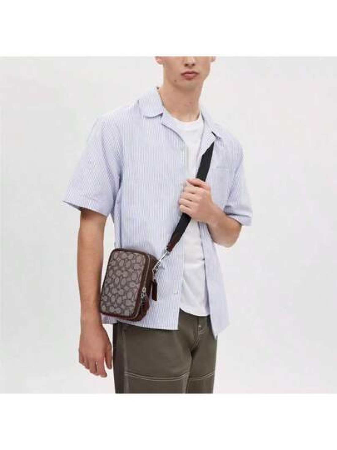 Coach Stanton Crossbody Bags For Men Small Leather Phone Wallet Purses Card Slots With Adjustable Guitar Strap Shoulder Bag In Signature Jacquard