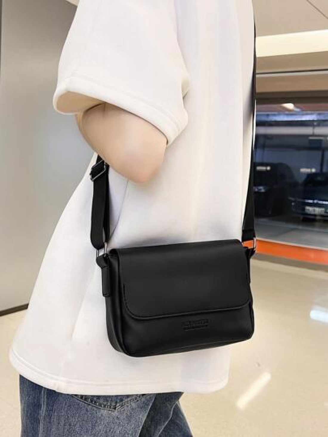 Men s Business Style Minimalist Letter Print Crossbody Bag With Flap Leather Business Casual Shoulder Bag Side Bag Sling Bag For Travel Vacation School Holiday Sport Waterproof Lightweight Dorm Univer