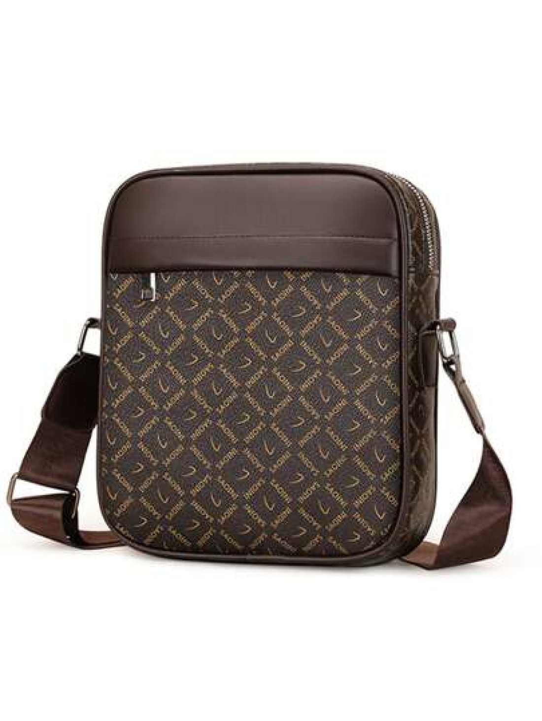 A Fashionable Men s Business PU Bag With PVC Leather Material Small Square Bag Shoulder Crossbody Bag Mobile Phone Bag Coin Purse Brand Print Metal Zipper Adjustable Shoulder Strap Fine Stitching Stor