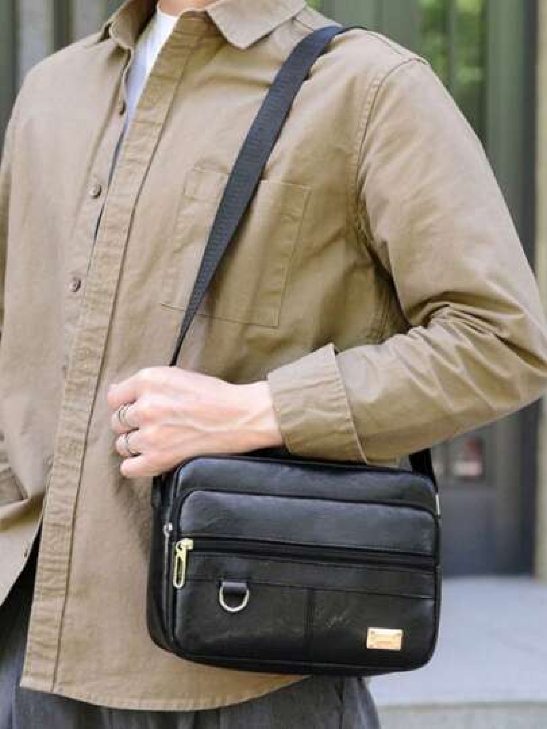 Men s Horizontal Strap With Ring Crossbody Leisure Shoulder Bag Suited For Male Travelers Students And Daily Commuters