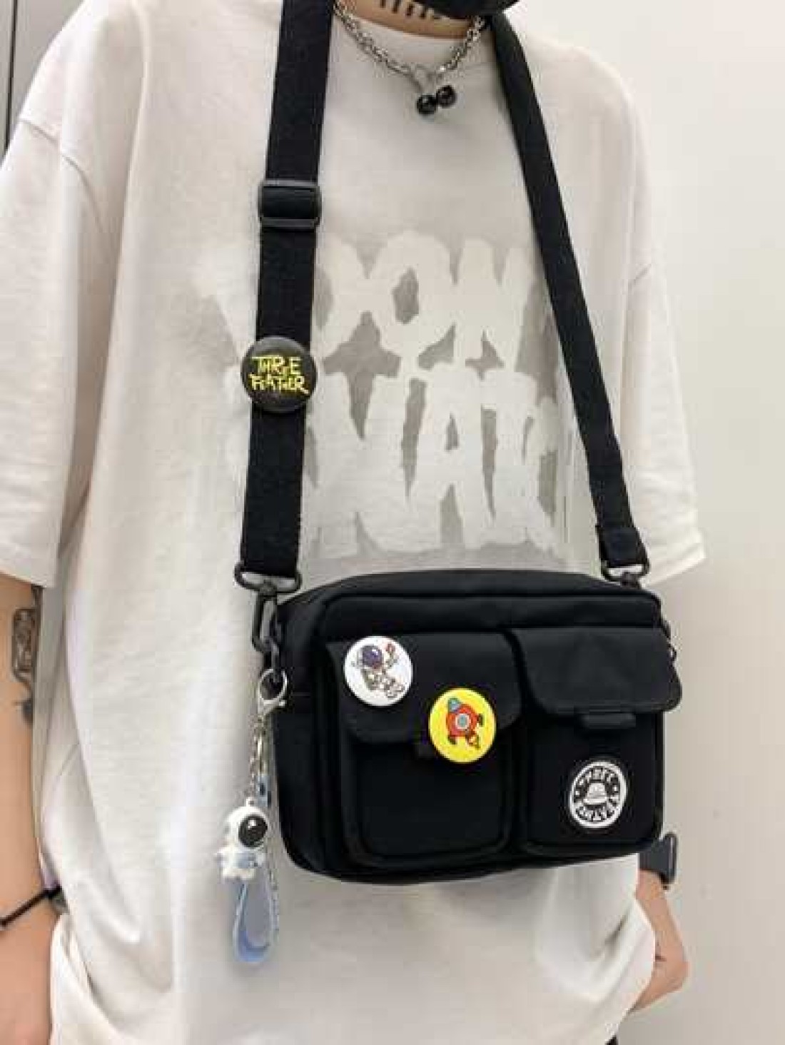 High School Students University Freshman Multifunctional Sling Bag Shoulder Bag Casual Bag Men Cartoon Decor Crossbody Bag Handbag Schoolbag For Travel College Outdoors Sports Commute Nylon Dorm Schoo