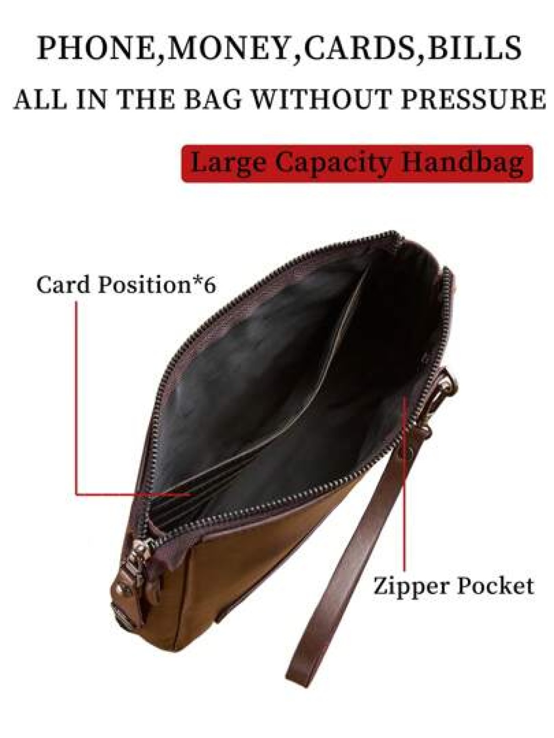KAIDUCH Men s Fashion Minimalist Large Capacity Clutch Bag Soft Leather Wallet Phone Holder Zipper Lock Long Handbag