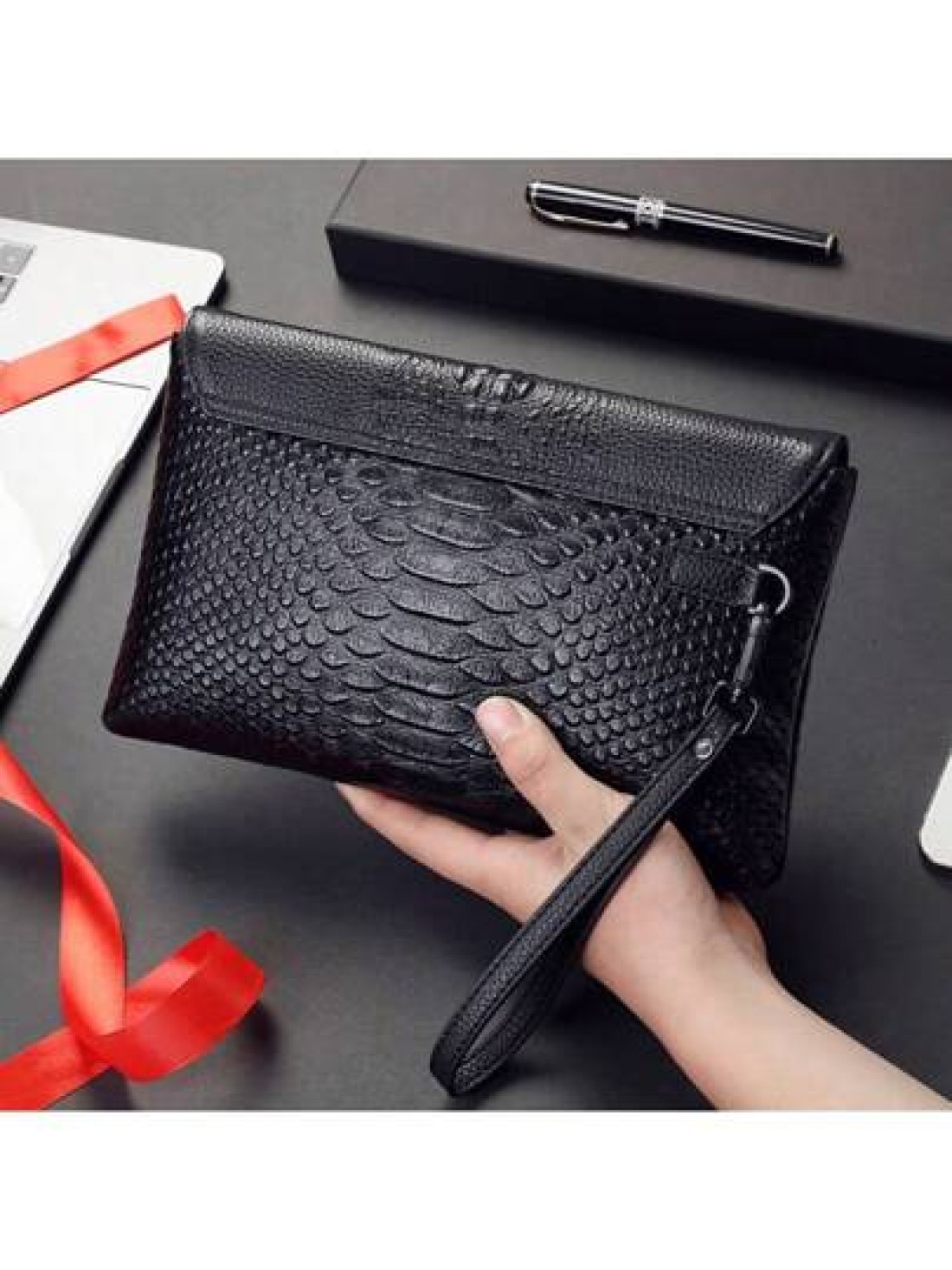 Genuine Leather Clutch Bag For Men Crocodile Pattern Flap Business Hand Bag New Casual Bifold Wallet