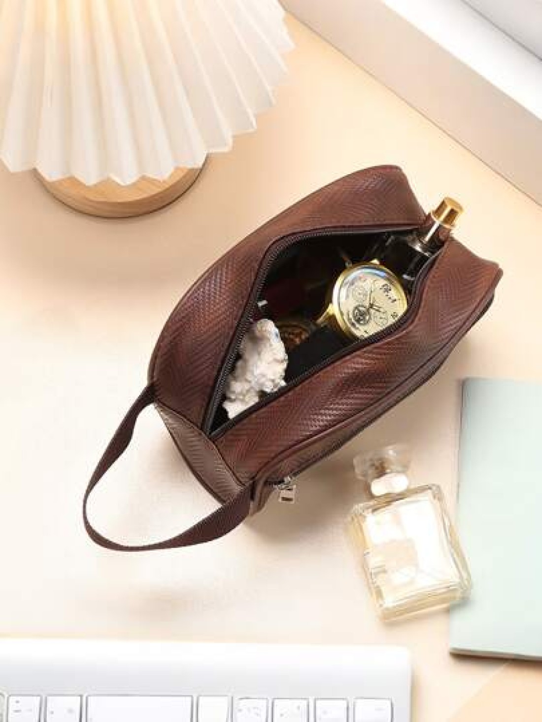 Men Waterproof Travel Toiletries Storage Bag PVC Lychee Pattern Cosmetic Bag Portable Makeup Organiser Male Zipper Handbags
