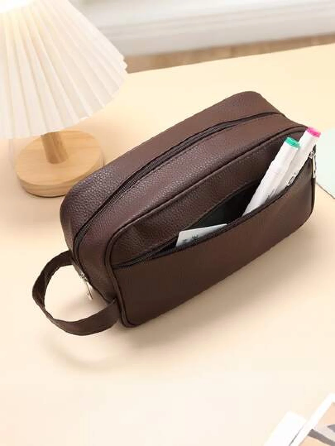 Men Waterproof Travel Toiletries Storage Bag PVC Lychee Pattern Cosmetic Bag Portable Makeup Organizer Male Zipper Handbags