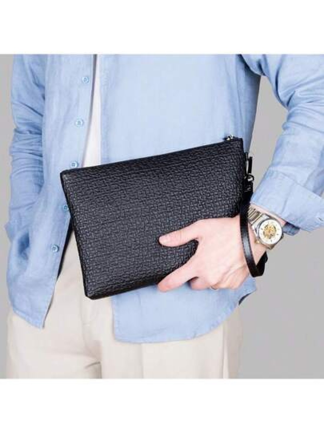 Men s PU Embossed Clutch Wrist Bag