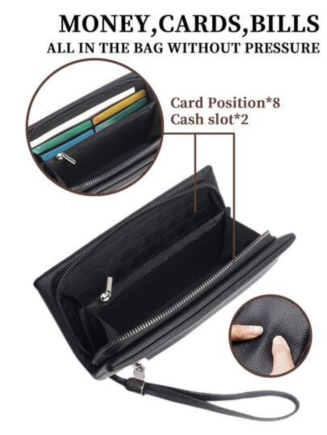 HOVI S Fashionable Minimalist Long Wallet Zipper Wallet Multi Functional Business Portable Multi Card Slots Phone Bag Clutch Purse Young People Coin Purse Card Holder Men Women Wallets Unisex Clutch