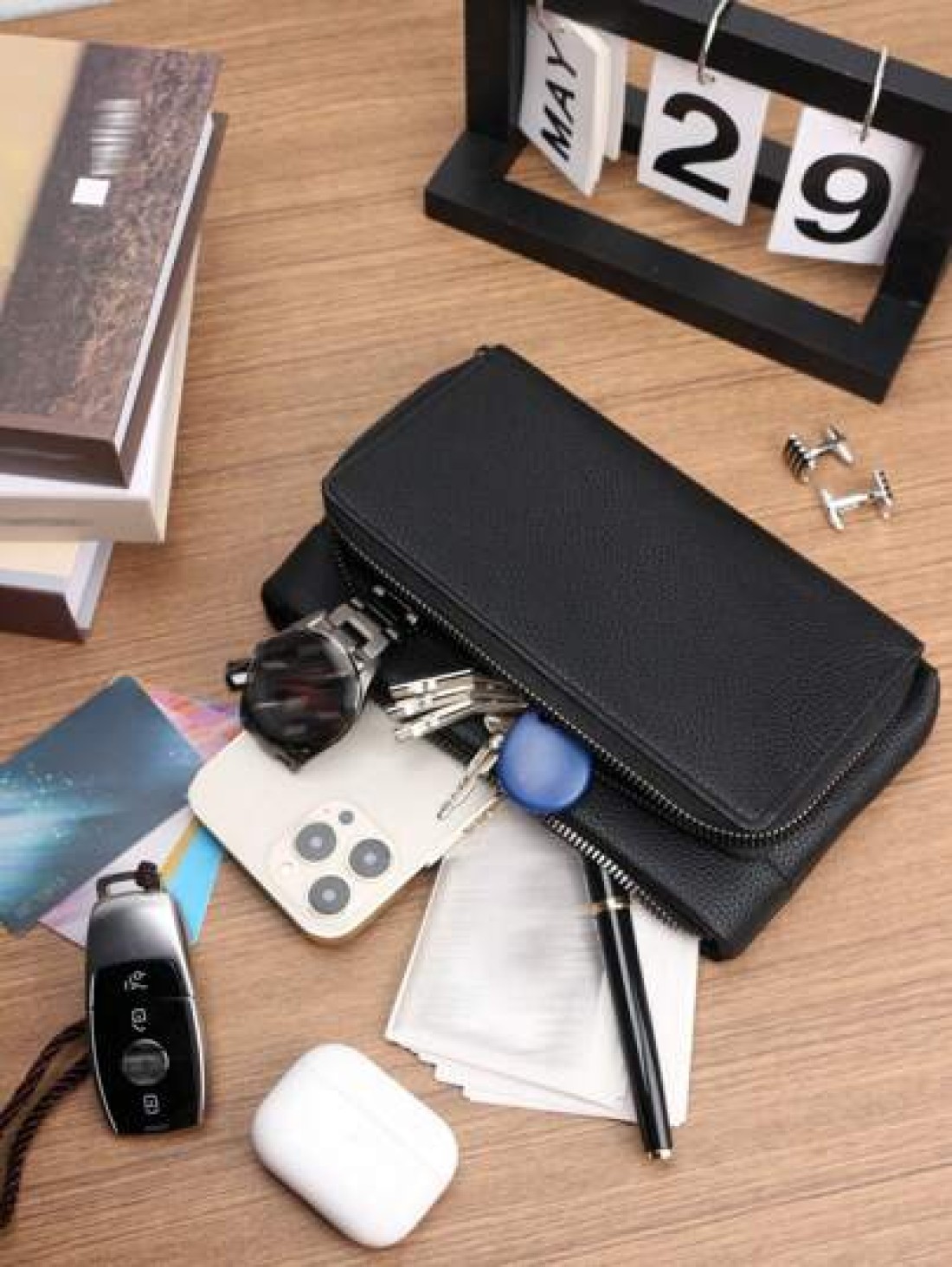 HOVI S Classic Solid Color Retro Clutch Bag Simple Business Large Capacity Lightweight Waterproof Daily Commuting Mobile Phone Bag Man Bag Students Travel Winter Holiday Wash Bag Old Money Multi Card