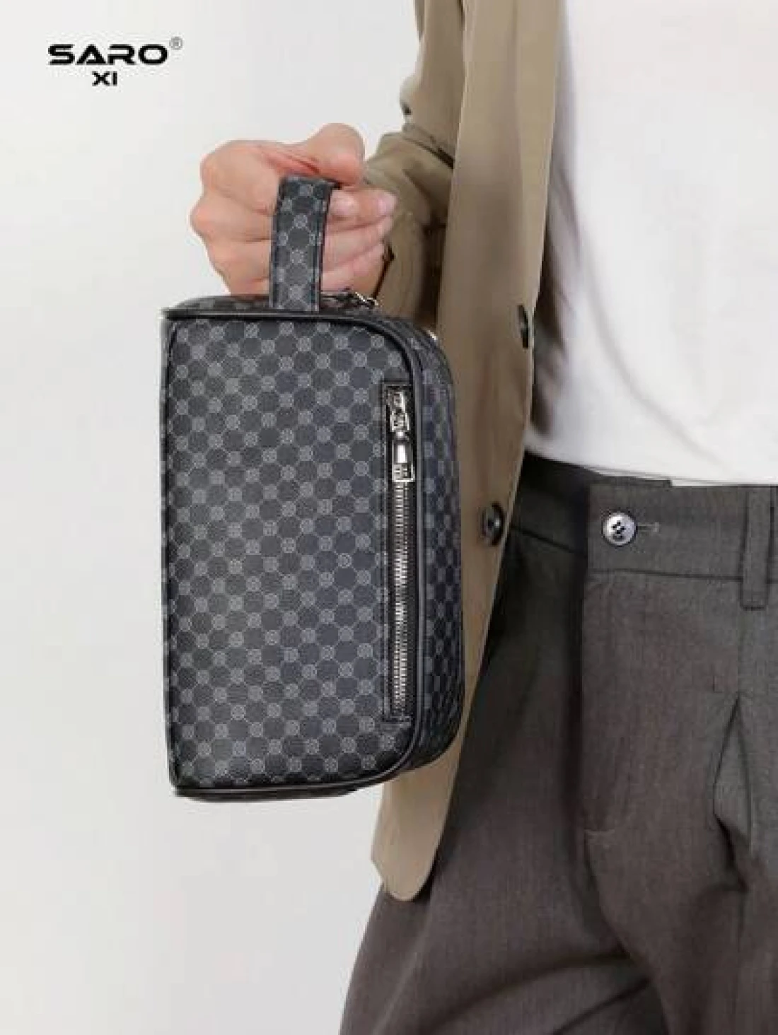 saroxi Men s Large Capacity Fashion Casual Outdoor Travel Hand Wrist Pouch Big Storage Portable High End Simple And Stylish Suitable For Office Gift For Young People Students Men Bag Gifts For Men Chr