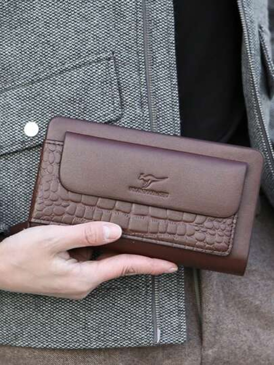 Leather Men s Clutch Wallet Men s Business Password Lock Wallet Anti Theft Clutch Wallet With Phone Stand Handbag Travel Bag Coffee Color Durable