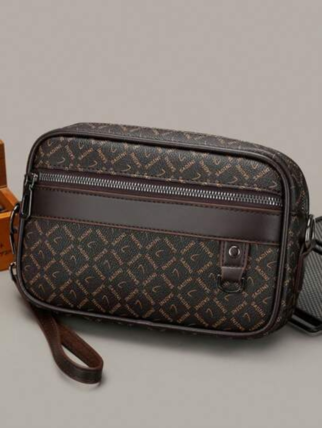 Classic PU Men s Clutch Bag Old Flowers Vintage Pattern Multi Pocket Design Large Capacity Business Men s Shoulder Crossbody Square Bag Daily Business Office Wristlet Wallet