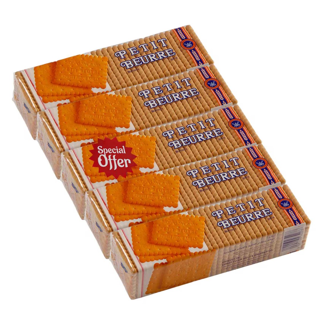 Kuwait Flour Mills &amp; Bakeries Co. Petit Beurre Biscuits, 200g Pack of 5