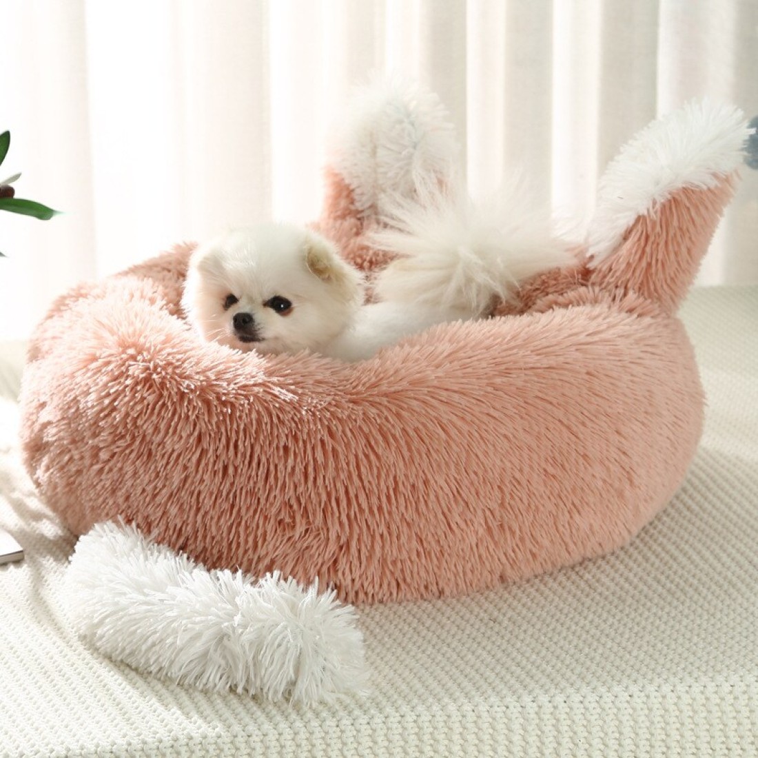 Cat &amp; Dog Pet Bed With Cute Design And Shape Comfortable Plush Ultra Soft Cushion Self Warming Pet Bed Made With Fleece Faux Fux With Waterproof Bottom (Diamater 50CM)