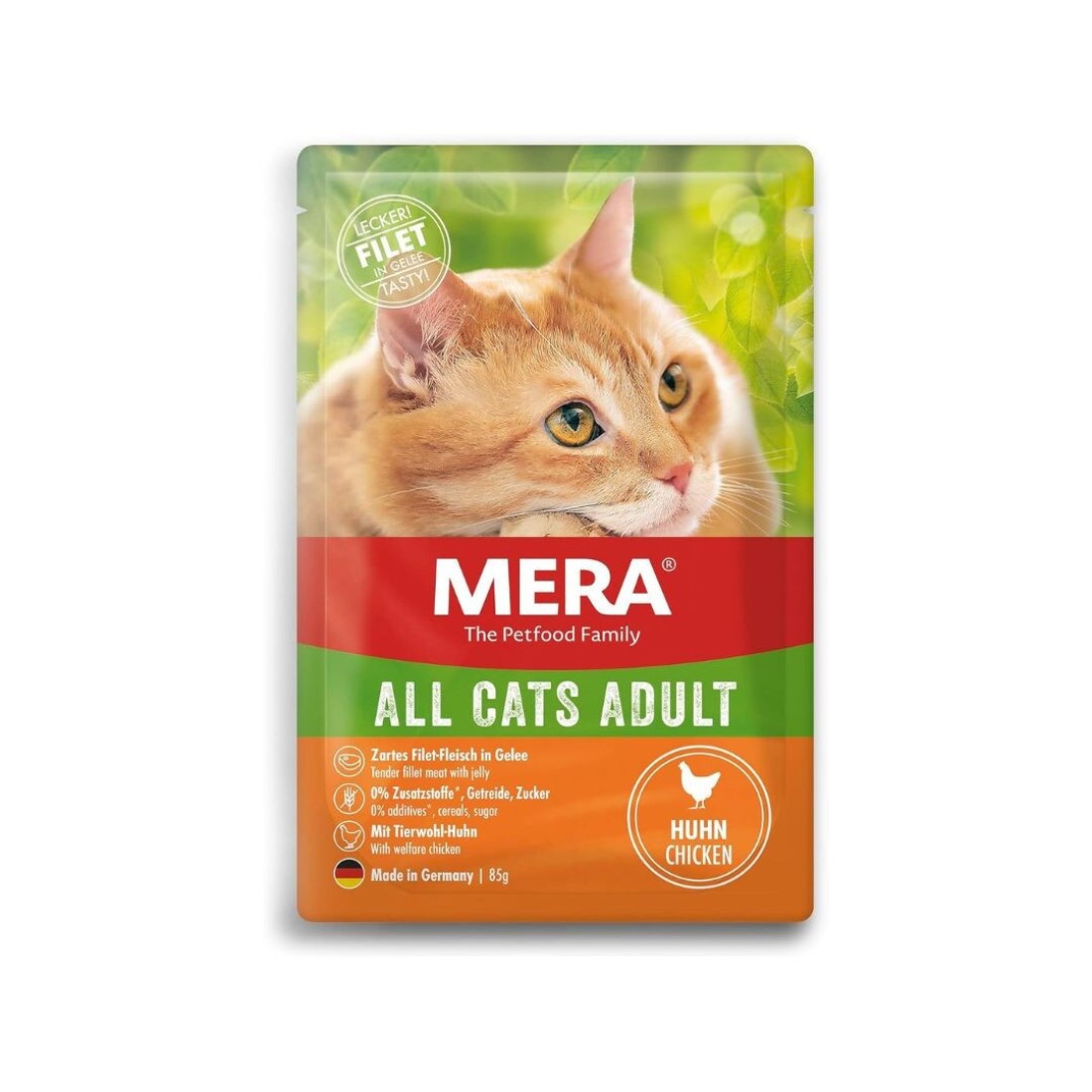 MERA All Cats Adult Wet Food &ndash; Grain-Free,Tasty &amp; Sustainable, with No Artificial Additives (12x85g, Chicken)
