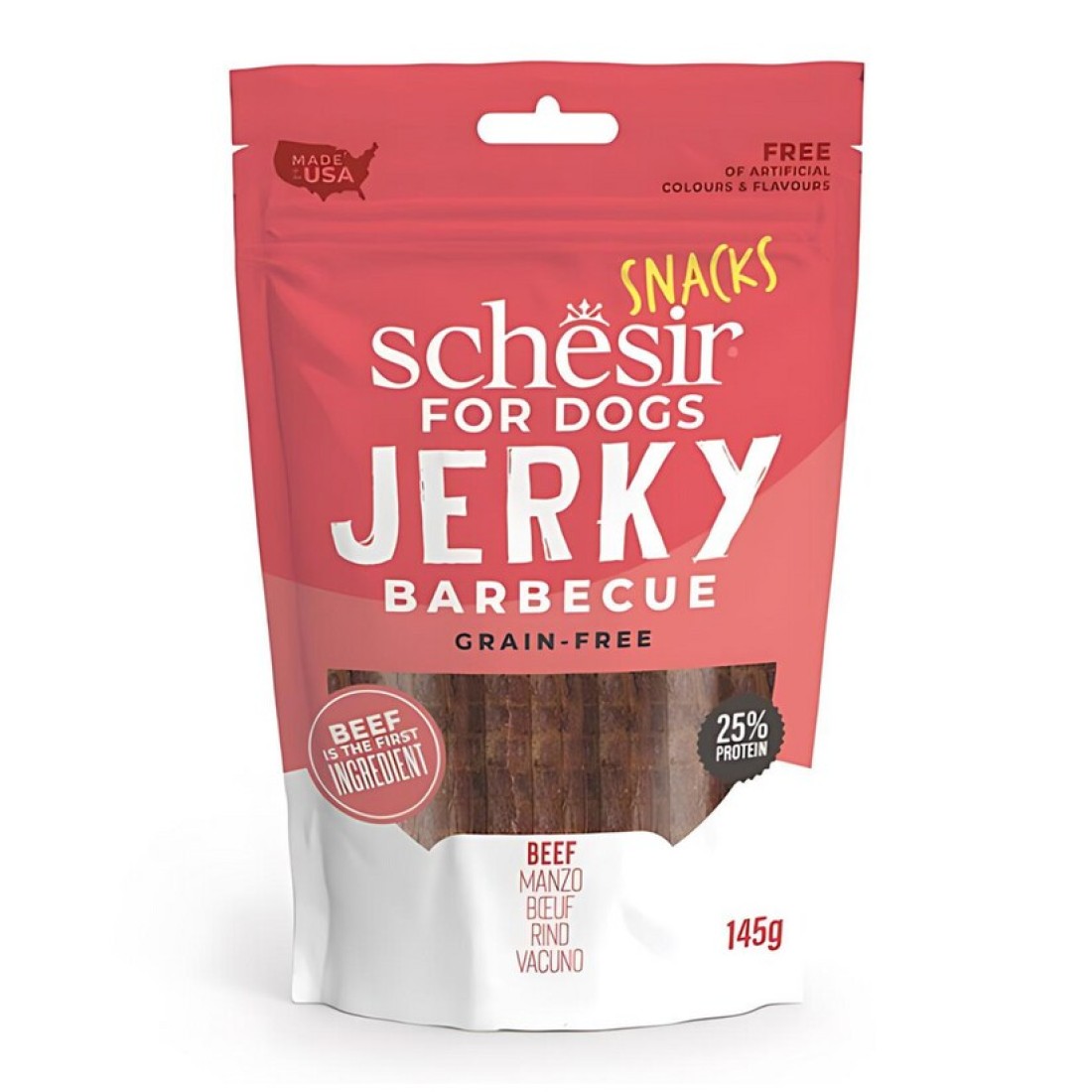 Schesir Grain Free Dog Snack Jerky BBQ Beef-145G