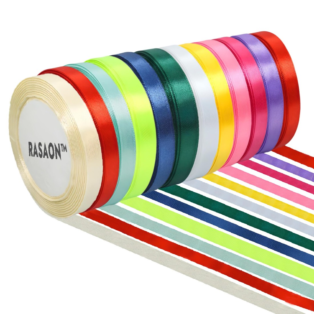 Satin Ribbon - 12 Rolls x 25 Yards (300 Yards Total) 1/4 Inch Wide Decorative Ribbon for Gift Wrapping, Crafts, and Party Decorations