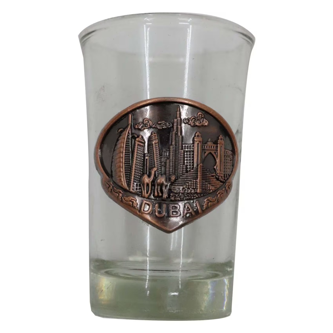 Dubai City Engraved Short Glass Clear And Copper