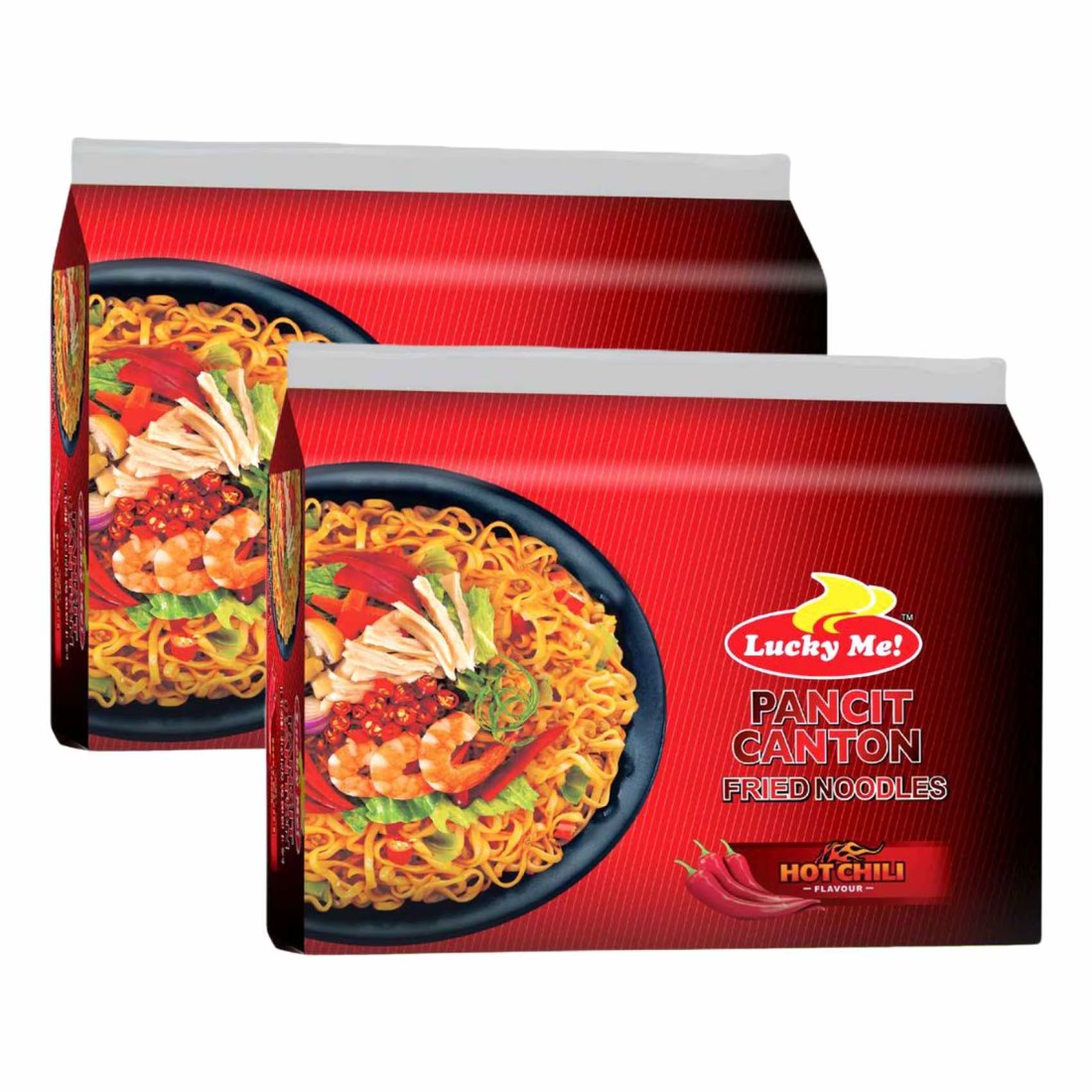Lucky Me! Hot Chili Flavour Pancit Canton Fried Noodles 6 Noodles, 60g Pack of 2