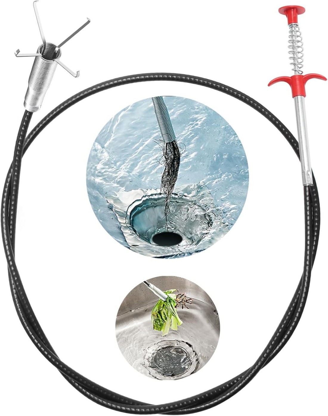 62-Inch Drain Snake Tool - Heavy-Duty Hair Clog Remover &amp; Sink Cleaner for Kitchen, Bathroom, Shower, Tub, and Toilet.