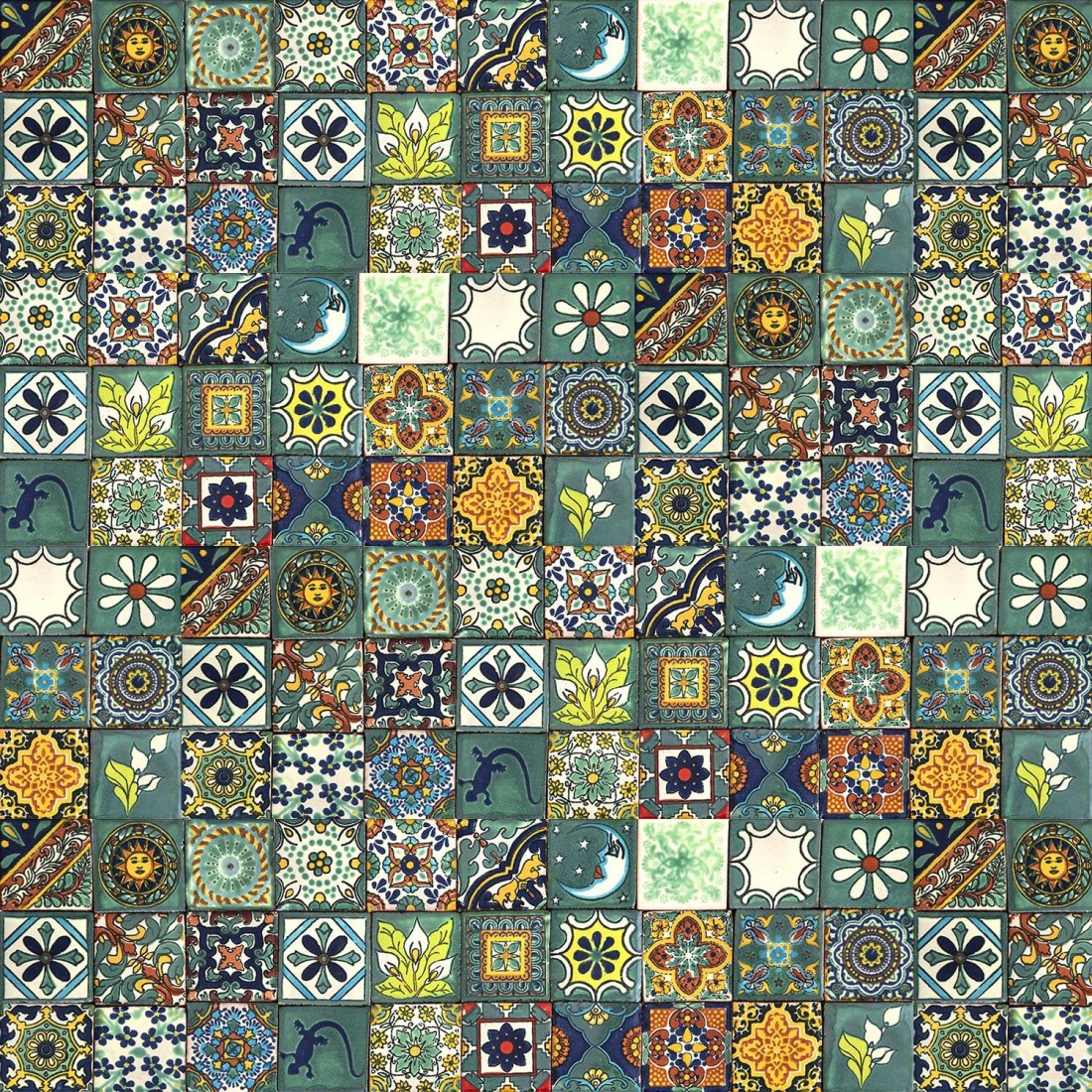Mexican Ceramic Tiles 2x2 - Verdicino by Cerames - 120 Decorative Mexican Mosaic Tiles for Bathroom, Kitchen, Shower, Stairs, Living Room, Kitchen backsplash Mexican Tiles backsplash Talavera