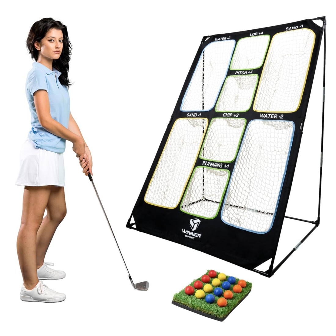WINNER SPIRIT Play 707 Golf Chipping Game Net with Rough Mat 16 Foam Golf Balls Scorecard Carry Bag Golf Chipping Trainer Training Aid Indoor Outdoor Outside Lawn Park Beach Yard Backyard Beach