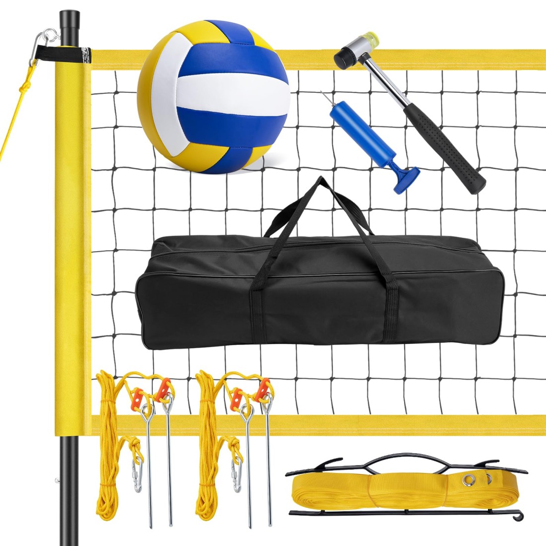 Volleyball Net for Backyard, Volleyball Net Outdoor, Volleyball Net Set with Poles, Portable Volleyball Set for Backyard with Professional Volleyball Net, Volleyball, Hammer, Boundary Line, Carry Bag