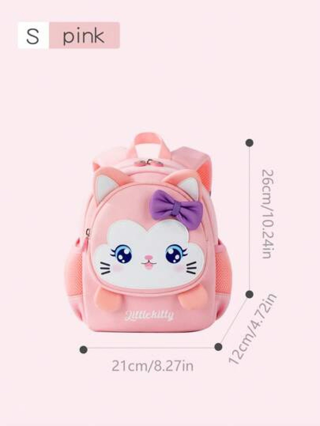 1pc Girls Cute Cartoon Cat Shaped Small Size Diving Material Anti Lost Zipper Closure Backpack For Kindergarten Daily Use